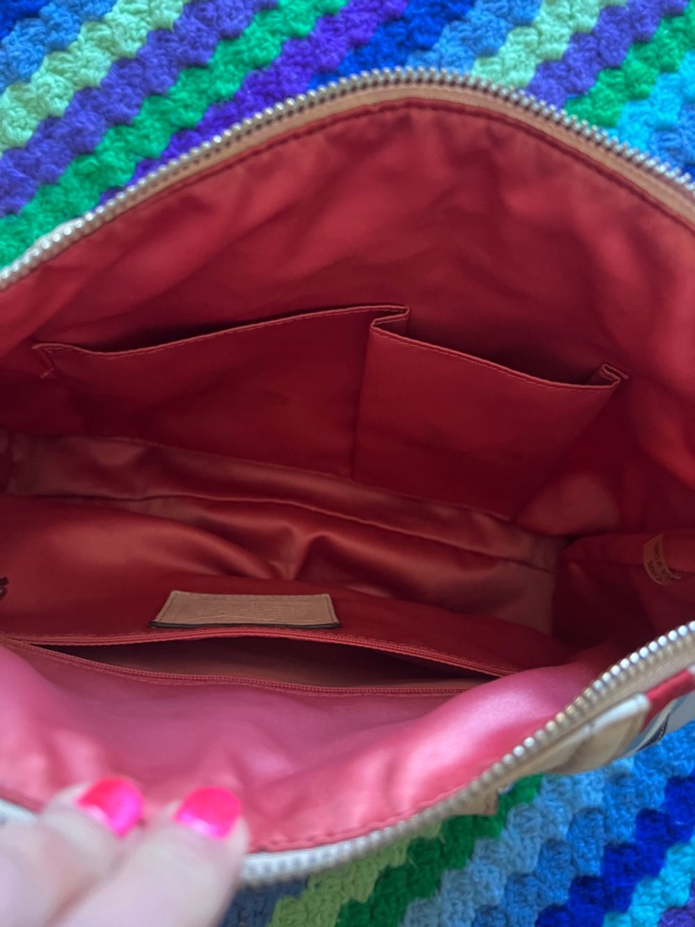 Coach Multicolor Circle Print Satchel - Red, Navy, Light Blue, Beige - Picture 6 of 14